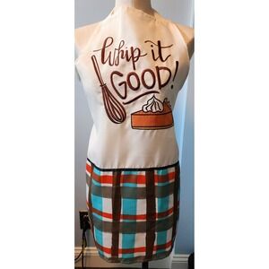 Magnolia Lane Whip It Good Apron Unisex OS White Plaid NWT Baking Graphic Pie